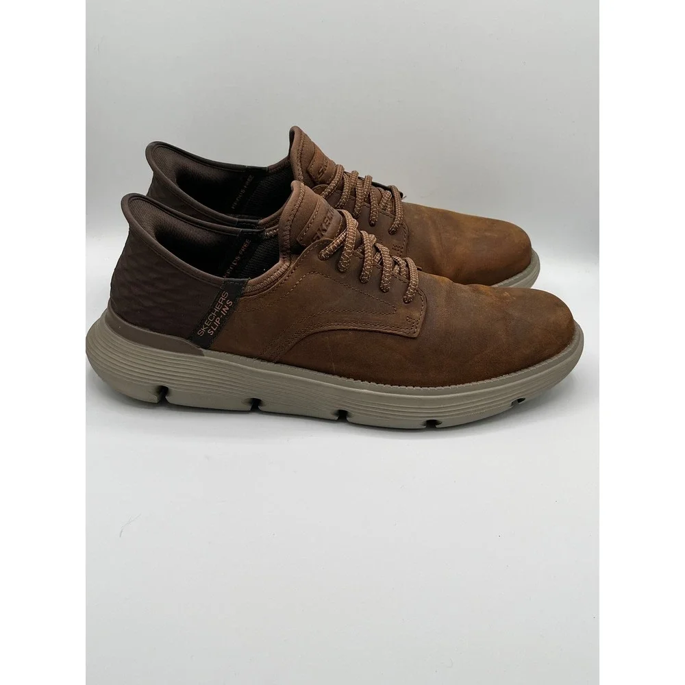 Skechers Hands Free Slip-ins Garza Debin Brown Leather Oxford Shoe Men 11 205046